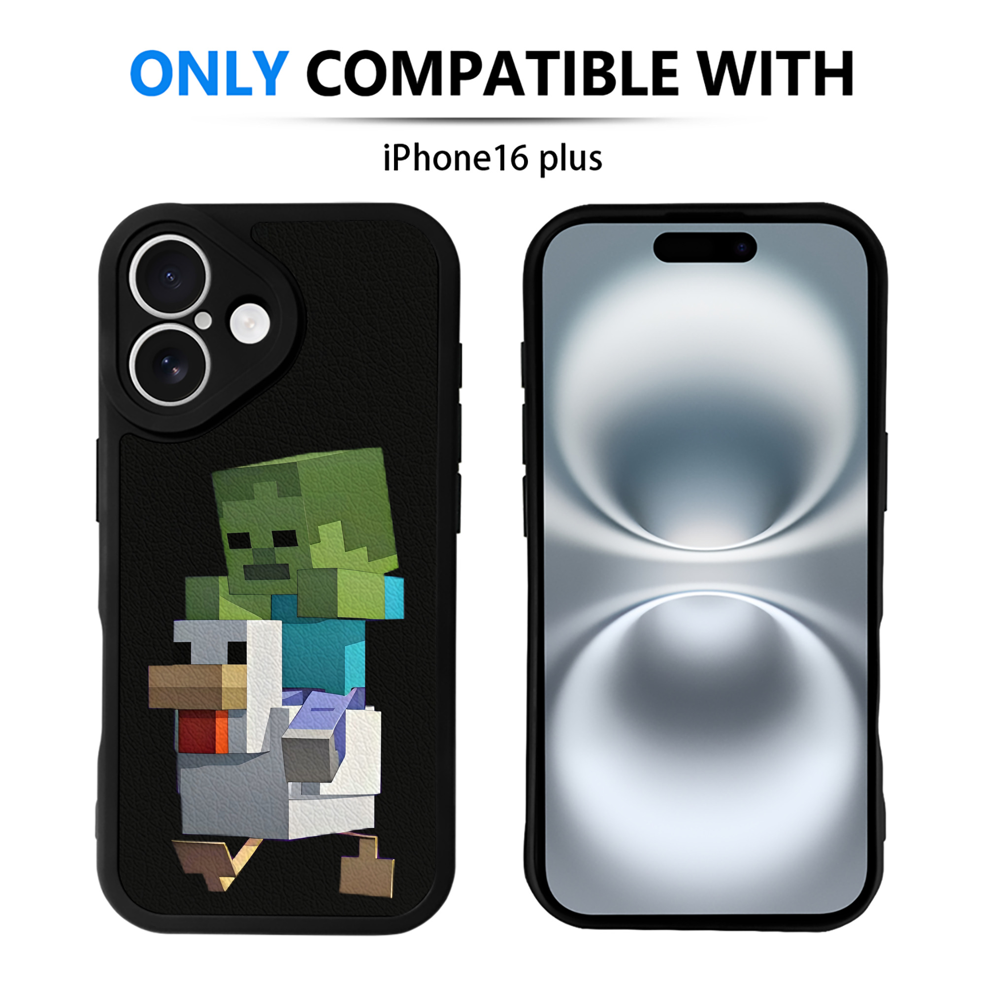 （画像用） マインクラフト ブロックの世界 Minecraft MC Block world 【iPhone 16シリーズ対応】シリコンスマホケース（レザー調） 材質：シリコン